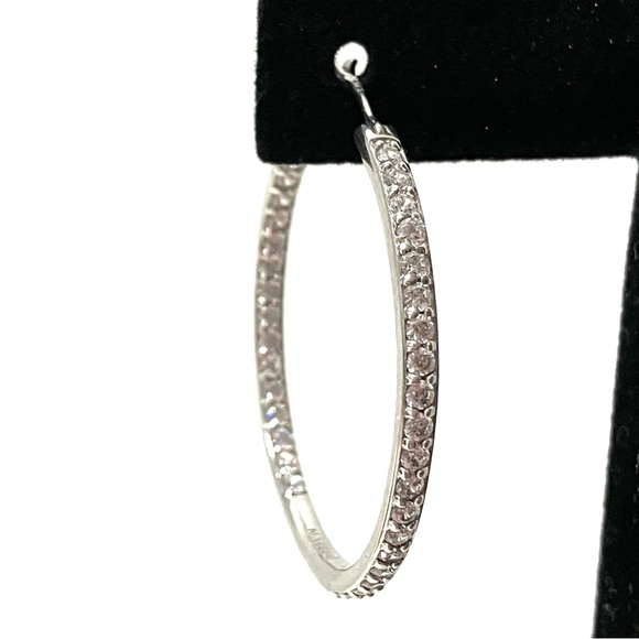 Sterling Silver 925 CZ Inside Out Hoop Earrings - Picture 6 of 11